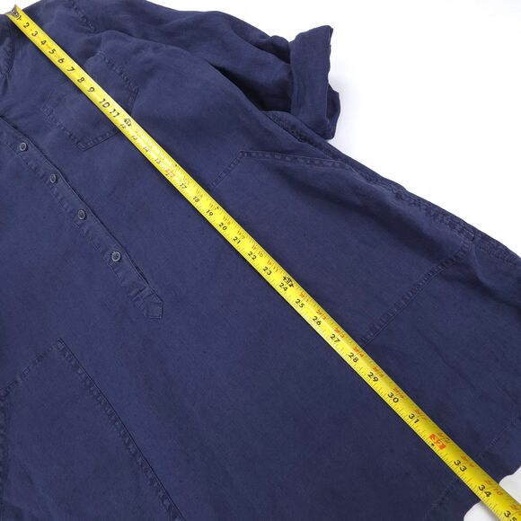 MICHAEL STARS 100% Linen Tunic Top Button Down Shirt Lagenlook Beachy Boho Navy - Picture 4 of 6